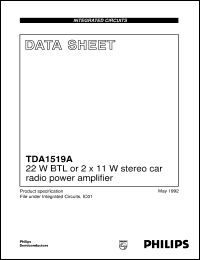 TDA1519A/N2 datasheet: 22 W BTL or 2 x 11 W stereo car radio power amplifier TDA1519A/N2