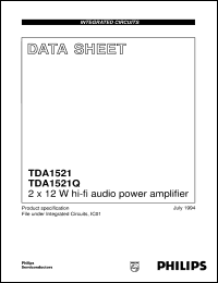 TDA1521/N5 datasheet: 2 x 12 W hi-fi audio power amplifier TDA1521/N5