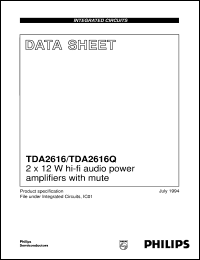 TDA2616,TDA2616Q datasheet: 2 x 12 W hi-fi audio power amplifiers with mute TDA2616,TDA2616Q