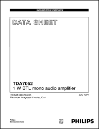 TDA7052/N2 datasheet: 1 W BTL mono audio amplifier TDA7052/N2
