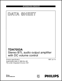TDA7053A/N2 datasheet: Stereo BTL audio output amplifier with DC volume control TDA7053A/N2