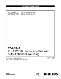 TDA8547T/N1 datasheet: 2 x 1 W BTL audio amplifier with output channel switching TDA8547T/N1