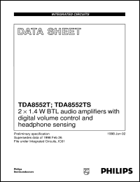 TDA8552T/N1 datasheet: 2 x 1.4 W BTL audio amplifiers with digital volume control and headphone sensing TDA8552T/N1