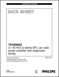 TDA8560Q/N2/S10 datasheet: 2 x 40 W/2 stereo BTL car radio power amplifier with diagnostic facility TDA8560Q/N2/S10