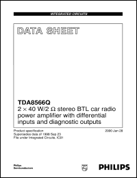 TDA8566Q/N1 datasheet: 2 x 40 W/2 ohm stereo BTL car radio power amplifier with differential inputs and diagnostic outputs TDA8566Q/N1