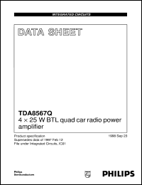 TDA8567Q/N3 datasheet: 4 x 25 W BTL quad car radio power amplifier TDA8567Q/N3