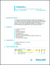 TDA8946J datasheet: 2 x 15 W stereo Bridge Tied Load (BTL) audio amplifier TDA8946J