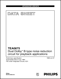 TEA0675 datasheet: Dual Dolby* B-type noise reduction circuit for playback applications TEA0675