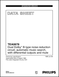 TEA0678T/V2/S1 datasheet: Dual Dolby* B-type noise reduction circuit, automatic music search, with differential outputs and mute TEA0678T/V2/S1