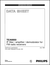 TEA6850 datasheet: IF filter / amplifier / demodulator for FM radio receivers TEA6850