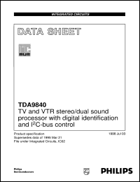 TDA9840 datasheet: TV and VTR stereo/dual sound processor with digital identification and I2C-bus control TDA9840