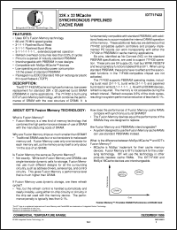 IDT71F432S75 datasheet: 32K x 32Kcache synchronous pipelined cache RAM IDT71F432S75