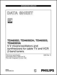 TDA6502A datasheet: 5 V mixers/oscillators and synthesizers for cable TV and VCR 2-band tuners TDA6502A