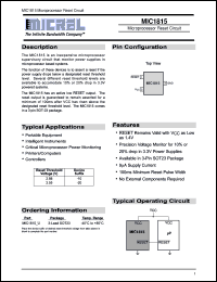MIC1815U datasheet: Microprocessor Reset Circuit MIC1815U