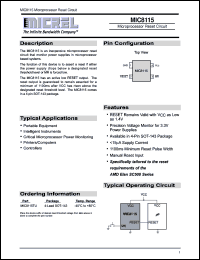 MIC8115TU datasheet: Microprocessor Reset Circuit MIC8115TU