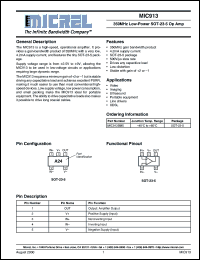 MIC913BM5 datasheet: 350MHz Low-Power SOT-23-5 Op Amp MIC913BM5