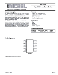 MIC916BQS datasheet: Dual 135MHz Low-Power QSOP-16 Op Amp MIC916BQS