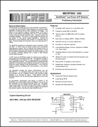 MICRF002BN datasheet: / 022 QwikRadio™ Low Power UHF Receiver MICRF002BN