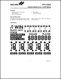 HT113SA datasheet: Casino Game 5-in-1 LCD game HT113SA