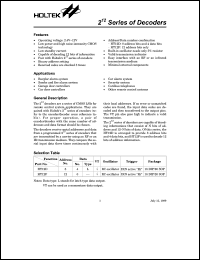 HT12D datasheet: 2 in power 12 decoder. 8-address, 4-data HT12D