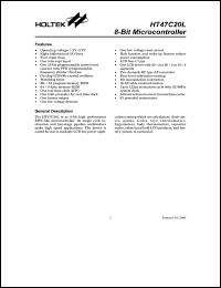 HT47C20L datasheet: 8-bit microcontroller HT47C20L