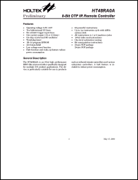 HT48RA0A datasheet: 8-bit OTP IR remote controller HT48RA0A