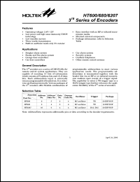 HT680 datasheet: 3 in 18 encoder. 8-addresses 4-addresses/data HT680