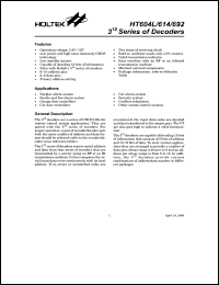 HT604L datasheet: 3 in 18 decoder. 10-addresses, 4-data HT604L