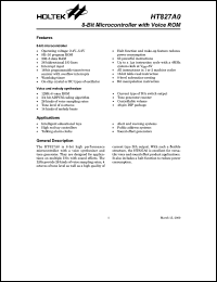 HT827A0 datasheet: 8-bit microcontroller with voice ROM HT827A0