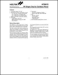 HT9015 datasheet: RF single chip for cordless phone HT9015