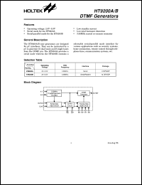 HT9200B datasheet: DTMF generator with serial/parallel interface HT9200B