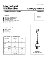 200HFR40MBV datasheet: Standard recovery diode 200HFR40MBV