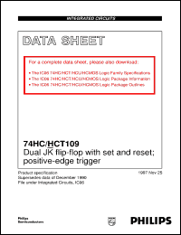 74HC109D datasheet: Dual JK flip-flop with set and reset; positive-edge trigger 74HC109D