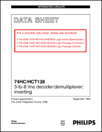 74HC138N datasheet: 3-to-8 line decoder/demultiplexer; inverting 74HC138N