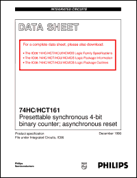 74HC161D datasheet: Presettable synchronous 4-bit binary counter; asynchronous reset 74HC161D