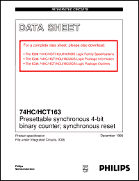 74HC163NB datasheet: Presettable synchronous 4-bit binary counter; synchronous reset 74HC163NB