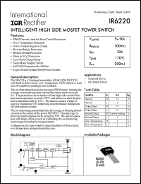 IR6220 datasheet: Intelligent high side mosfet power switch IR6220