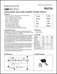IR6226 datasheet: Intelligent high side mosfet power switch IR6226