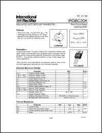 IRGBC20K datasheet: Insulated gate bipolar transistor IRGBC20K