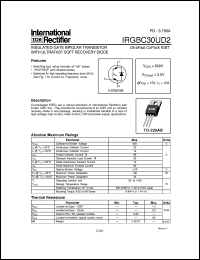 IRGBC30UD2 datasheet: Insulated gate bipolar transistor with ultrafast soft reconery diode IRGBC30UD2