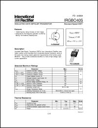 IRGBC40S datasheet: Insulated gate bipolar transistor IRGBC40S