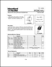 IRGBC40U datasheet: Insulated gate bipolar transistor IRGBC40U