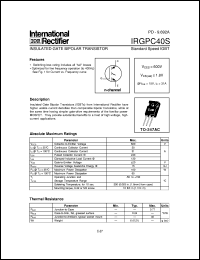 IRGPC40S datasheet: Insulated gate bipolar transistor IRGPC40S