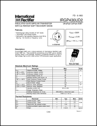 IRGP430UD2 datasheet: Insulated gate bipolar transistor with ultrafast soft recovery diode IRGP430UD2