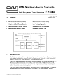 FX633D4 datasheet: Call progress tone detector FX633D4