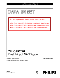 74HC20N datasheet: Dual 4-input NAND gate 74HC20N