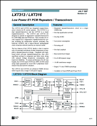 LXT316PE datasheet: Short/Haul transceiver LXT316PE