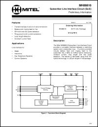 MH88610 datasheet: Subscriber line interface circuit (SLIC) for PABXs, control systems, key telephone systems and central office equipment. MH88610