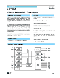 LXT906PC datasheet: Ethernet twisted-pair/Coax adapter LXT906PC