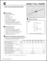 1N4001 datasheet: 1 AMP plastic silicon rectifier 1N4001